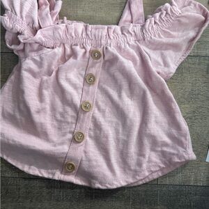 Girls Pink Off-Shoulder Button-Front Top